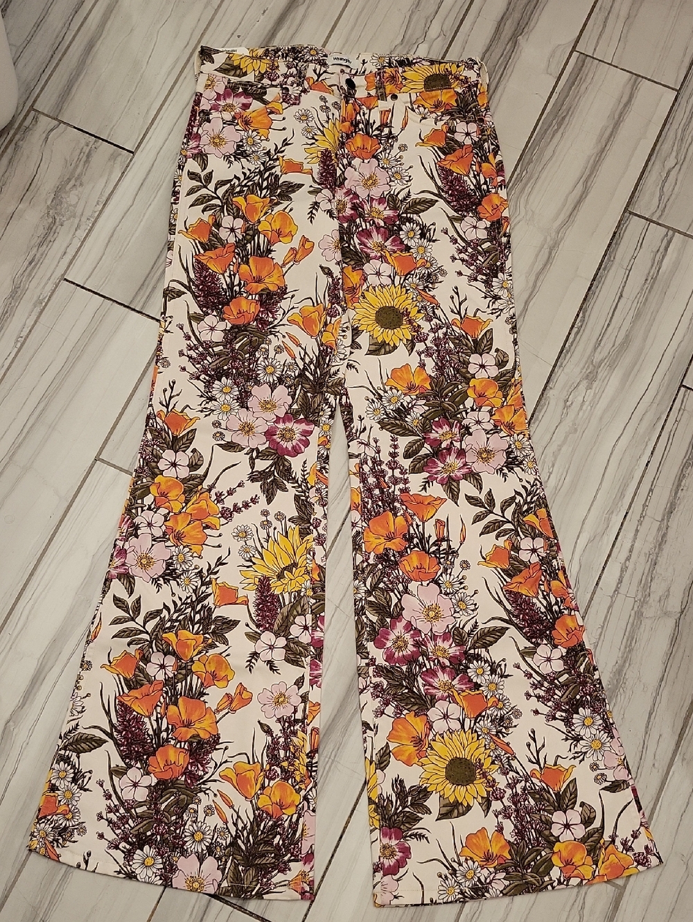 Floral Free People X Wrangler Wanderer Mid Rise Flare Jeans - Picture 3 of 6